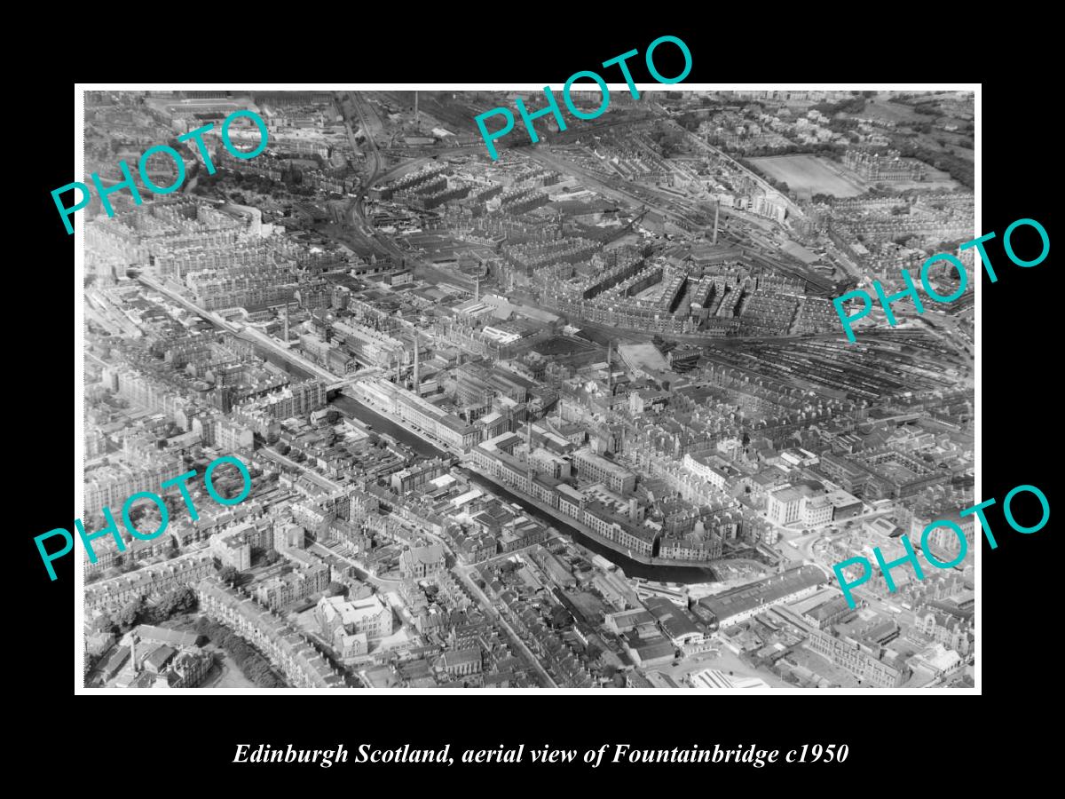 OLD LARGE HISTORIC PHOTO OF EDINBURGH SCOTLAND, AERIAL VIEW FOUNTAINBRIDGE 1950