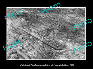 OLD LARGE HISTORIC PHOTO OF EDINBURGH SCOTLAND, AERIAL VIEW FOUNTAINBRIDGE 1950