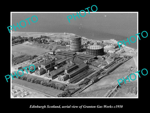 OLD LARGE HISTORIC PHOTO OF EDINBURGH SCOTLAND, AERIAL OF GRANTON GAS WORKS 1950