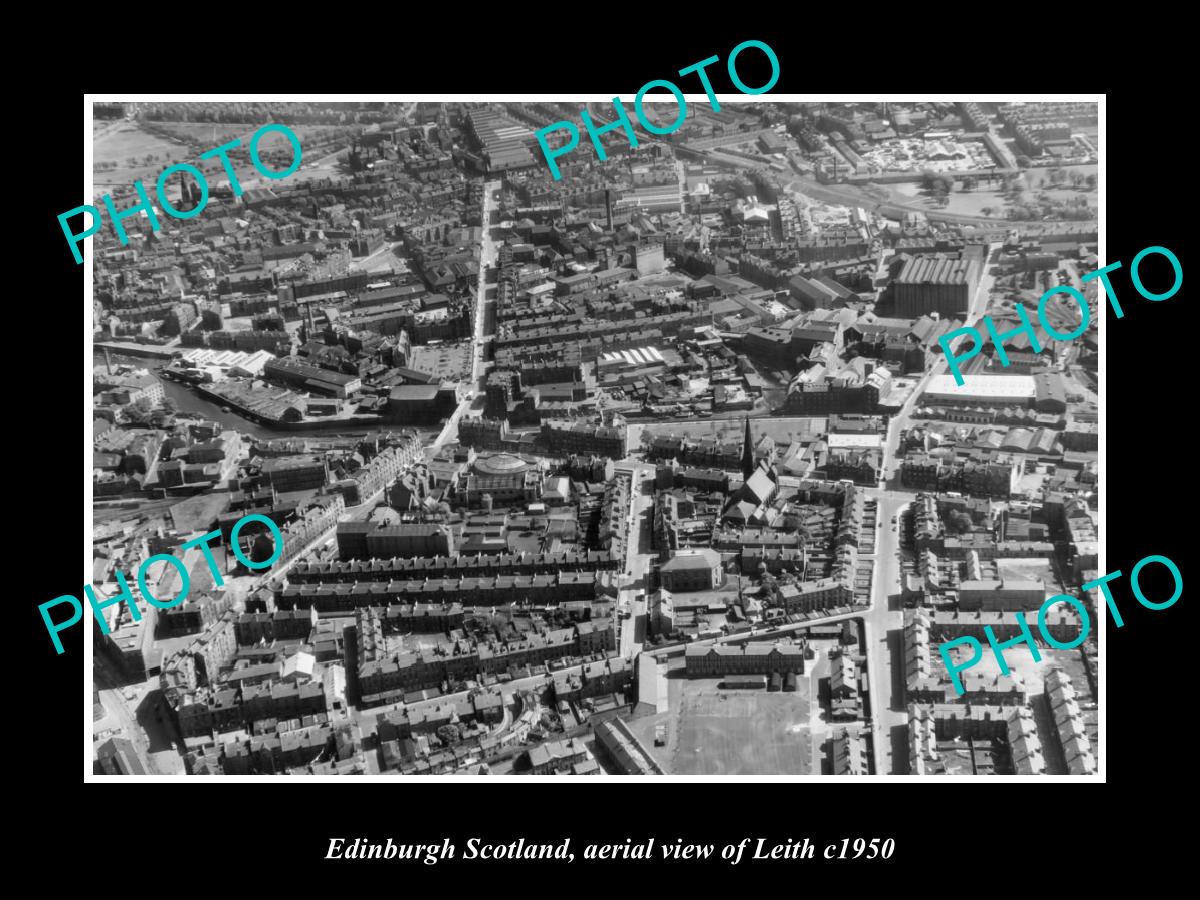 OLD LARGE HISTORIC PHOTO OF EDINBURGH SCOTLAND, AERIAL VIEW OF LEITH c1950