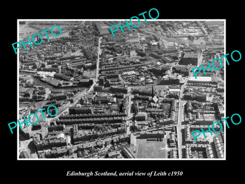 OLD LARGE HISTORIC PHOTO OF EDINBURGH SCOTLAND, AERIAL VIEW OF LEITH c1950