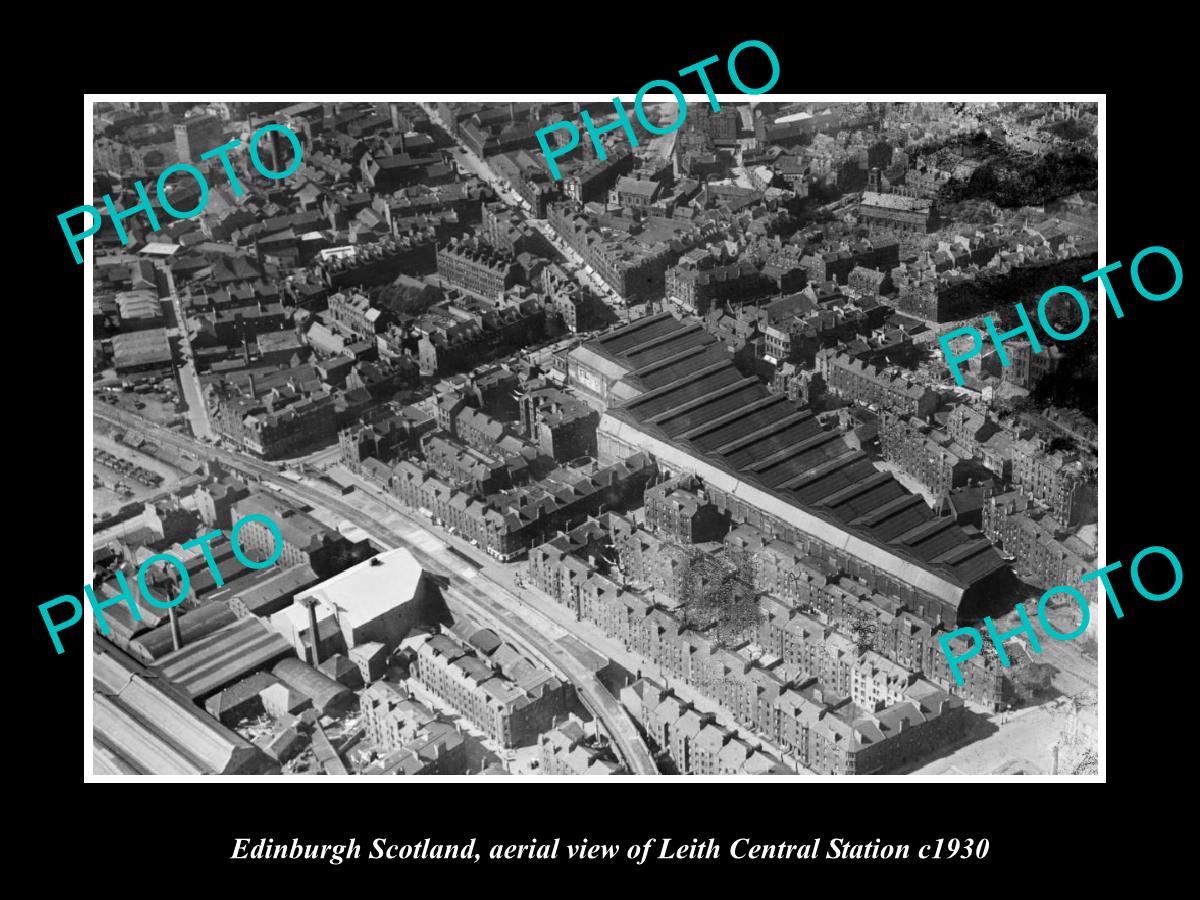 OLD LARGE HISTORIC PHOTO OF EDINBURGH SCOTLAND, AERIAL VIEW LEITH STATION c1930