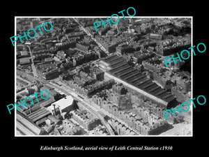 OLD LARGE HISTORIC PHOTO OF EDINBURGH SCOTLAND, AERIAL VIEW LEITH STATION c1930