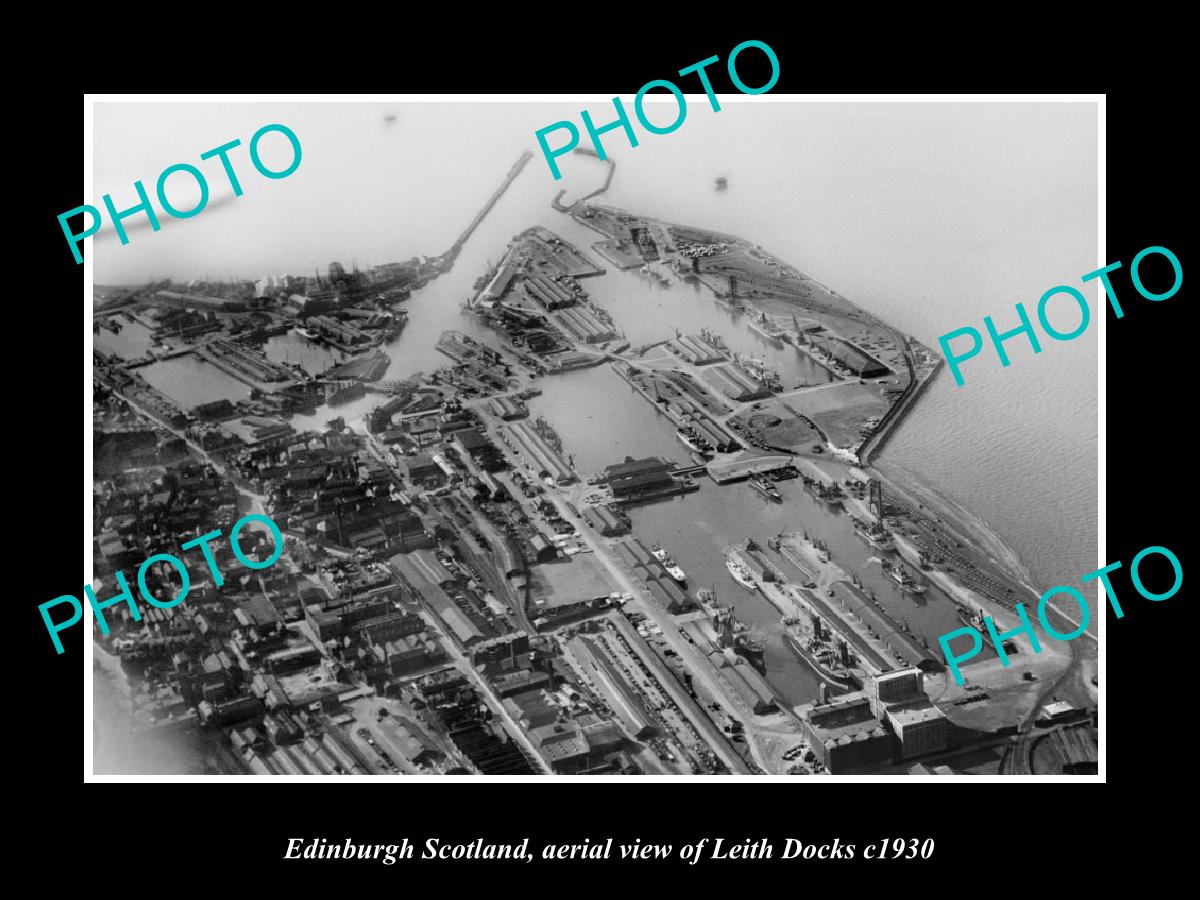 OLD LARGE HISTORIC PHOTO OF EDINBURGH SCOTLAND, AERIAL VIEW LEITH DOCKS c1930 1