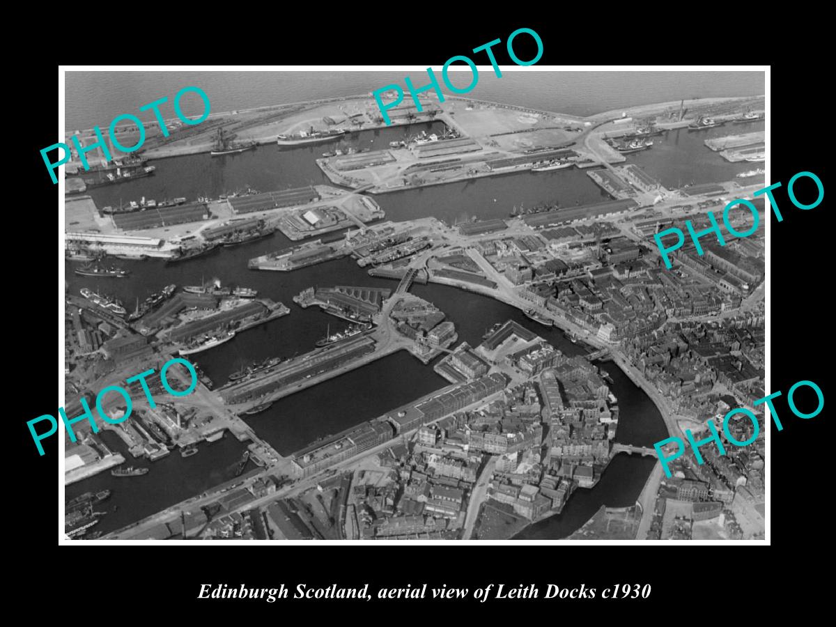 OLD LARGE HISTORIC PHOTO OF EDINBURGH SCOTLAND, AERIAL VIEW LEITH DOCKS c1930 2