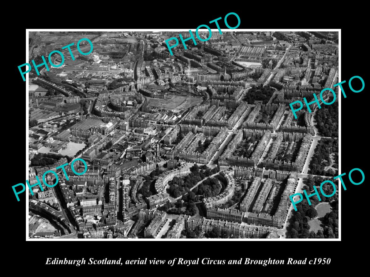 OLD LARGE HISTORIC PHOTO OF EDINBURGH SCOTLAND, AERIAL VIEW OF ROYAL CIRCUS 1950