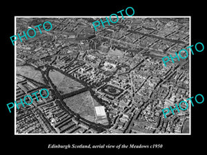 OLD LARGE HISTORIC PHOTO OF EDINBURGH SCOTLAND, AERIAL VIEW OF MEADOWS c1950