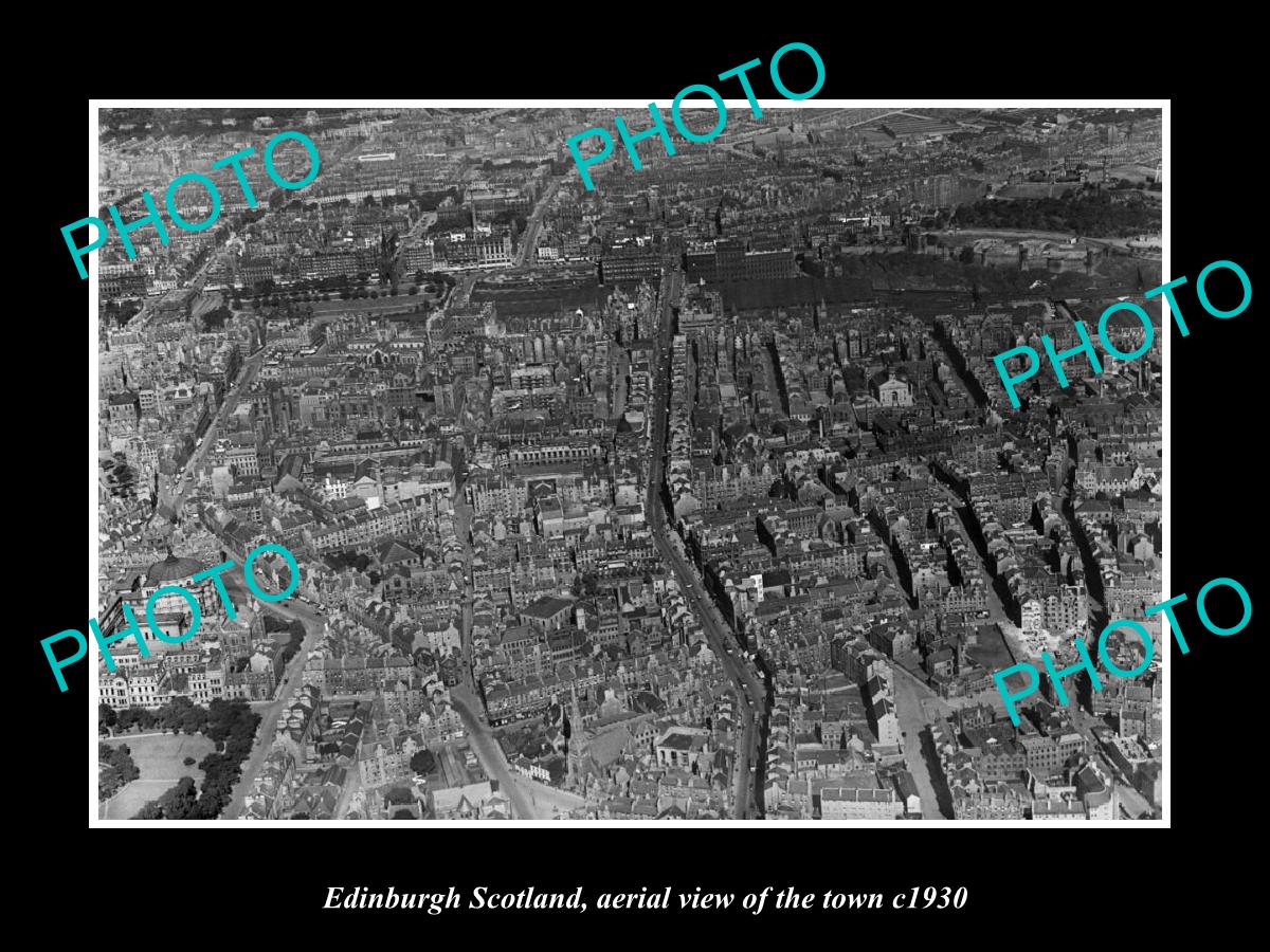 OLD LARGE HISTORIC PHOTO OF EDINBURGH SCOTLAND, AERIAL VIEW OF THE TOWN c1930