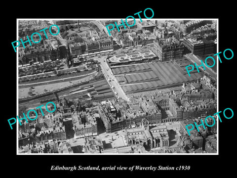 OLD LARGE HISTORIC PHOTO OF EDINBURGH SCOTLAND, AERIAL OF WAVEREY STATION 1930 2