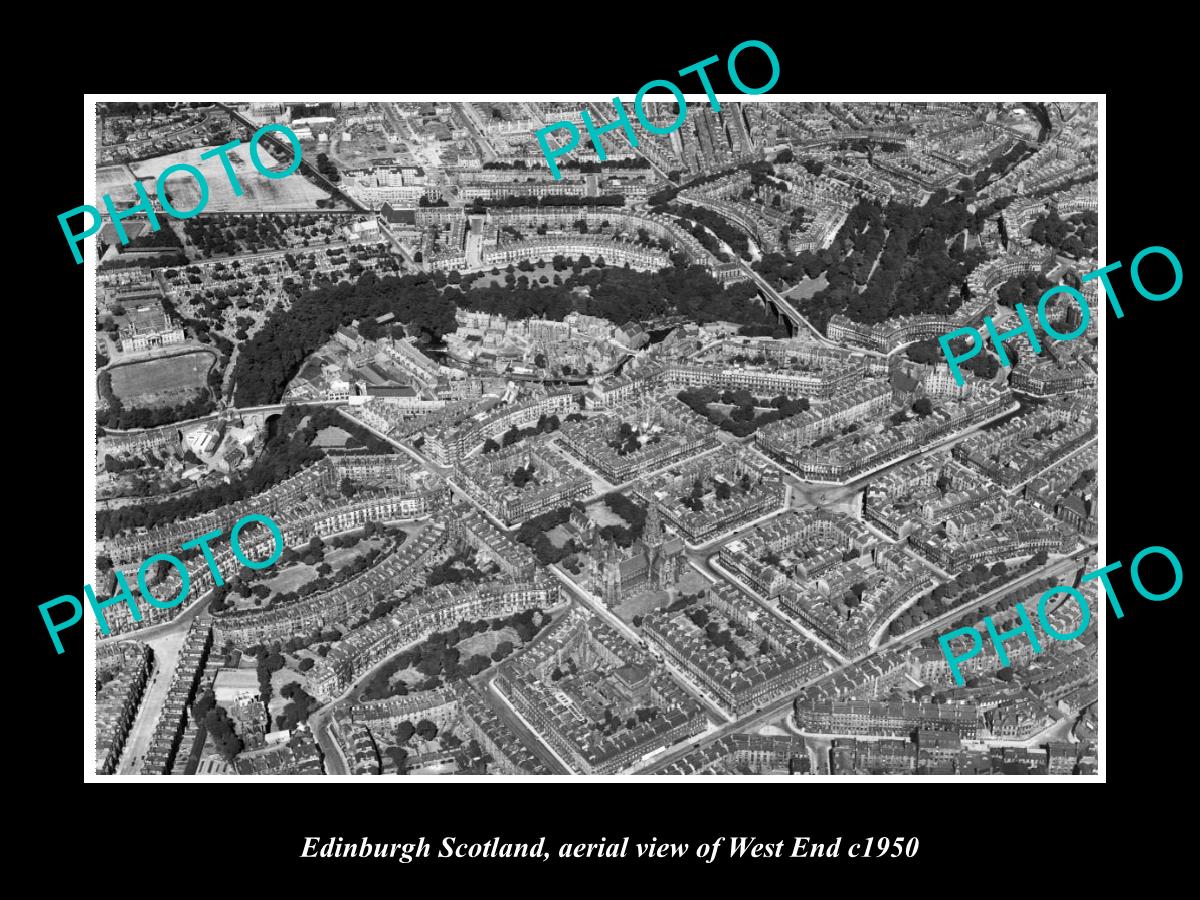 OLD LARGE HISTORIC PHOTO OF EDINBURGH SCOTLAND, AERIAL VIEW OF WEST END c1950