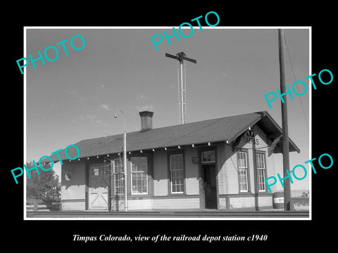 OLD LARGE HISTORIC PHOTO OF TIPMAS COLORADO, VIEW OF THE RAILROAD DEPOT c1940