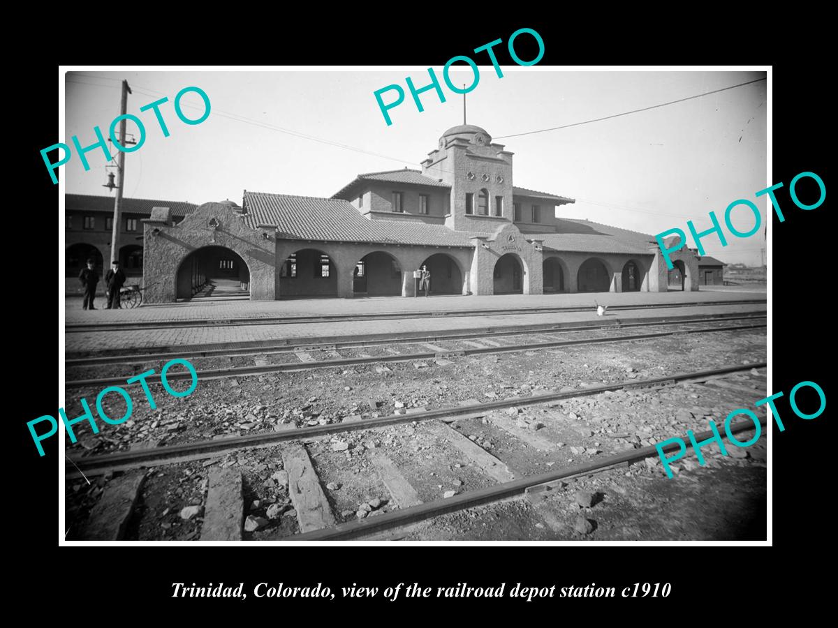 OLD LARGE HISTORIC PHOTO OF TRINIDAD COLORADO, VIEW OF THE RAILROAD DEPOT c1910