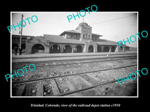 OLD LARGE HISTORIC PHOTO OF TRINIDAD COLORADO, VIEW OF THE RAILROAD DEPOT c1910