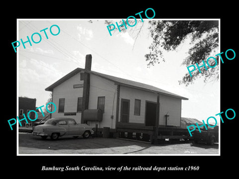 OLD LARGE HISTORIC PHOTO OF BAMBURG SOUTH CAROLINA, THE RAILROAD DEPOT c1960