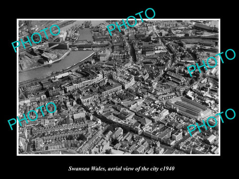 OLD LARGE HISTORIC PHOTO SWANSEA WALES, AERIAL VIEW OF THE CITY c1940 1