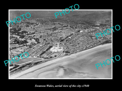 OLD LARGE HISTORIC PHOTO SWANSEA WALES, AERIAL VIEW OF THE CITY c1940 2