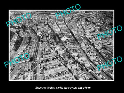 OLD LARGE HISTORIC PHOTO SWANSEA WALES, AERIAL VIEW OF THE CITY c1940 3