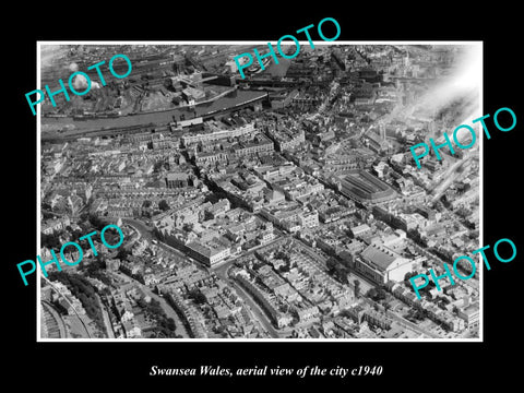 OLD LARGE HISTORIC PHOTO SWANSEA WALES, AERIAL VIEW OF THE CITY c1940 4