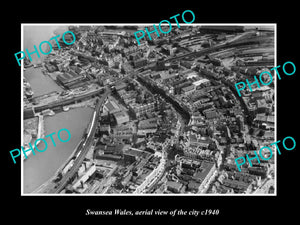 OLD LARGE HISTORIC PHOTO SWANSEA WALES, AERIAL VIEW OF THE CITY c1940 6