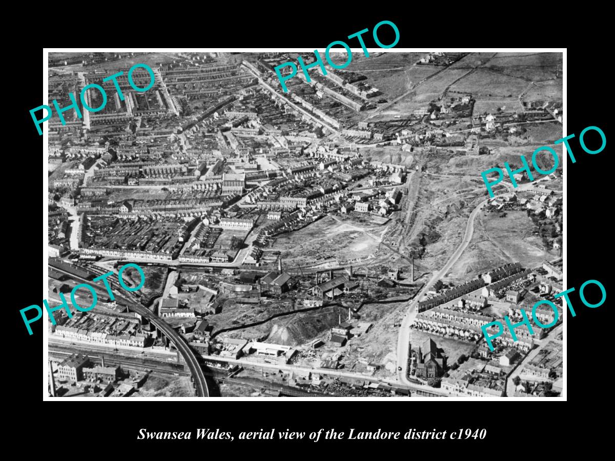 OLD LARGE HISTORIC PHOTO SWANSEA WALES, AERIAL VIEW OF LANDORE c1940 1