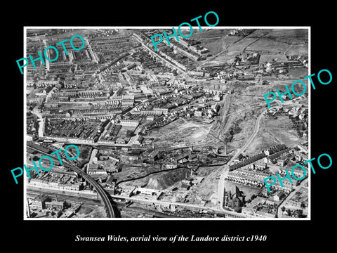OLD LARGE HISTORIC PHOTO SWANSEA WALES, AERIAL VIEW OF LANDORE c1940 1