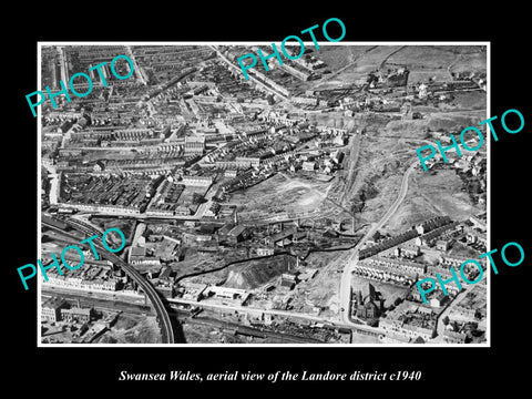 OLD LARGE HISTORIC PHOTO SWANSEA WALES, AERIAL VIEW OF LANDORE c1940 2