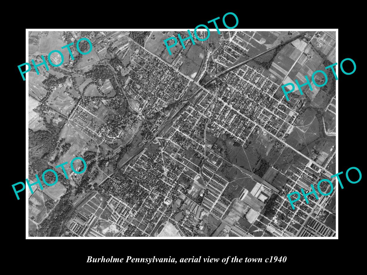 OLD LARGE HISTORIC PHOTO OF BURHOLME PENNSYLVANIA USA, AERIAL VIEW OF TOWN c1940