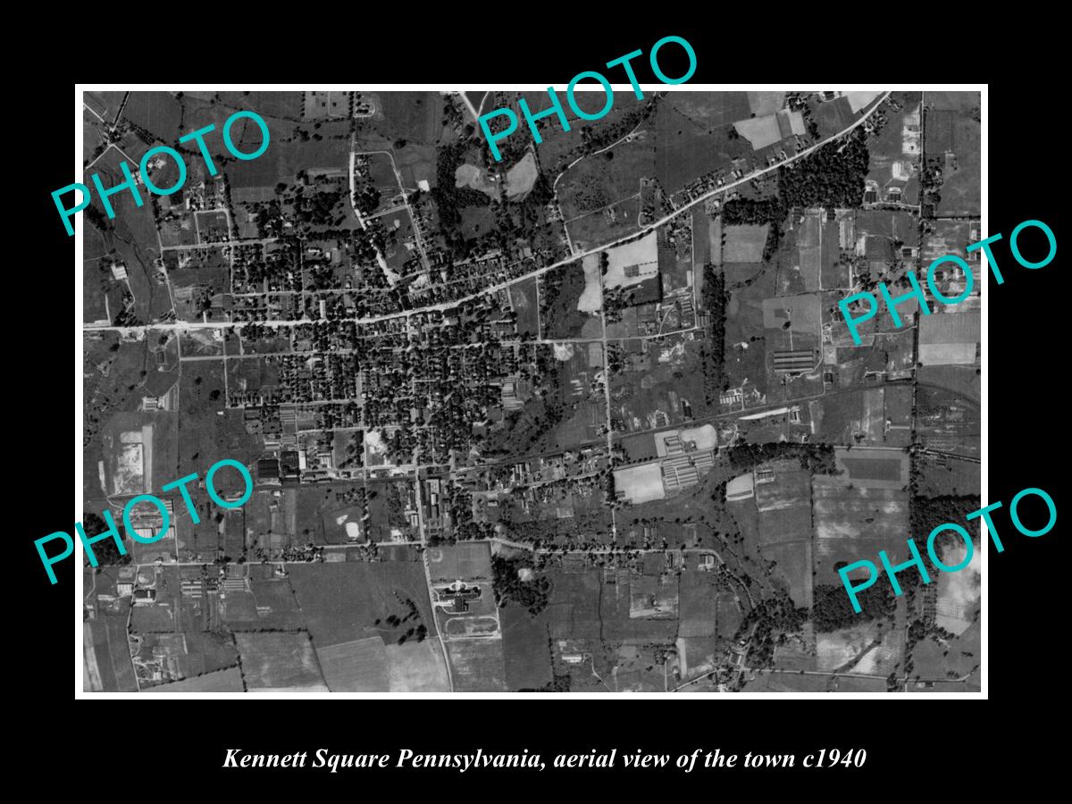 OLD LARGE HISTORIC PHOTO KENNETT SQUARE PENNSYLVANIA USA, AERIAL VIEW TOWN c1940