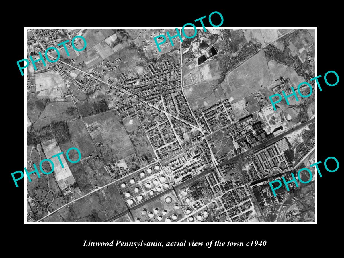 OLD LARGE HISTORIC PHOTO OF LINWOOD PENNSYLVANIA USA, AERIAL VIEW OF TOWN c1940