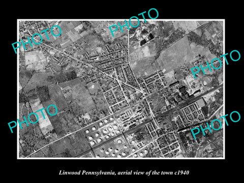 OLD LARGE HISTORIC PHOTO OF LINWOOD PENNSYLVANIA USA, AERIAL VIEW OF TOWN c1940