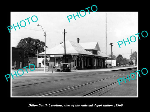 OLD LARGE HISTORIC PHOTO OF DILLON SOUTH CAROLINA, THE RAILROAD DEPOT c1960