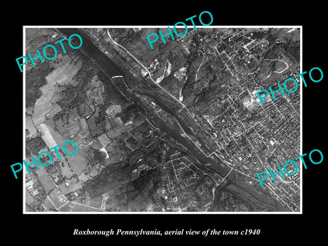 OLD LARGE HISTORIC PHOTO ROXBOROUGH PENNSYLVANIA USA, AERIAL VIEW OF TOWN c1940