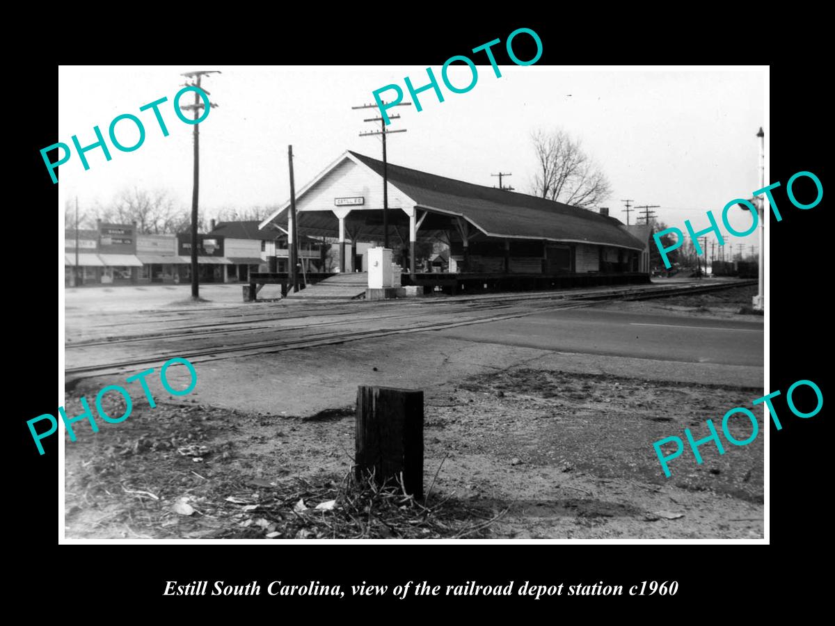 OLD LARGE HISTORIC PHOTO OF ESTILL SOUTH CAROLINA, THE RAILROAD DEPOT c1960