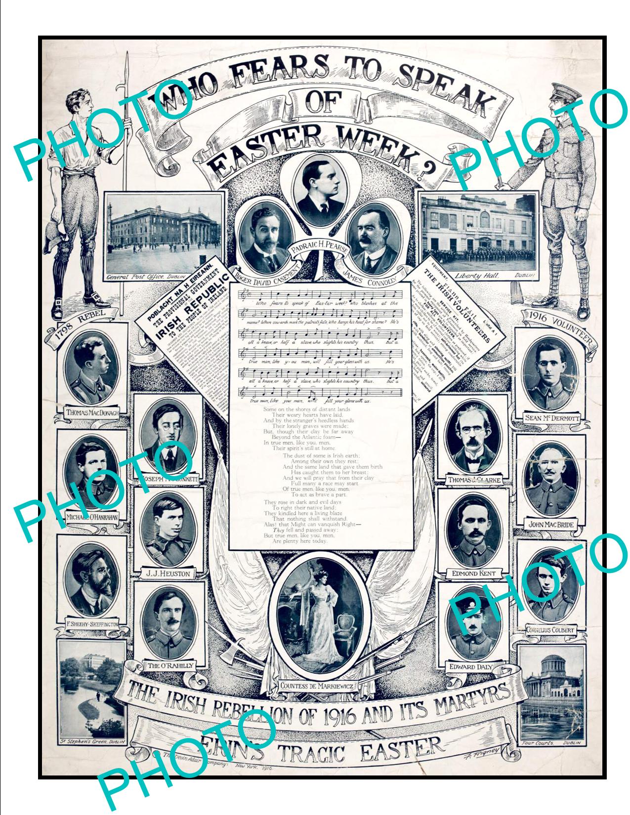 OLD LARGE HISTORIC IRELAND 1916 EASTER RISING IRISH MARTYRS POSTER ...