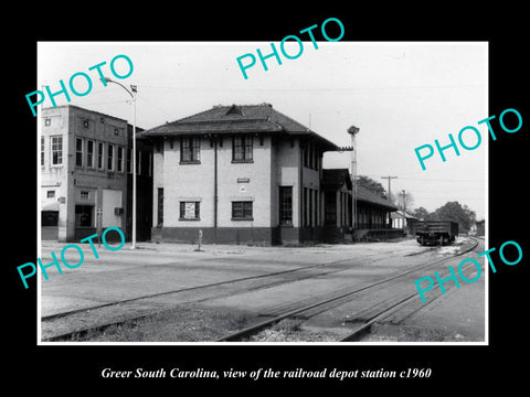 OLD LARGE HISTORIC PHOTO OF GREER SOUTH CAROLINA, THE RAILROAD DEPOT c1960