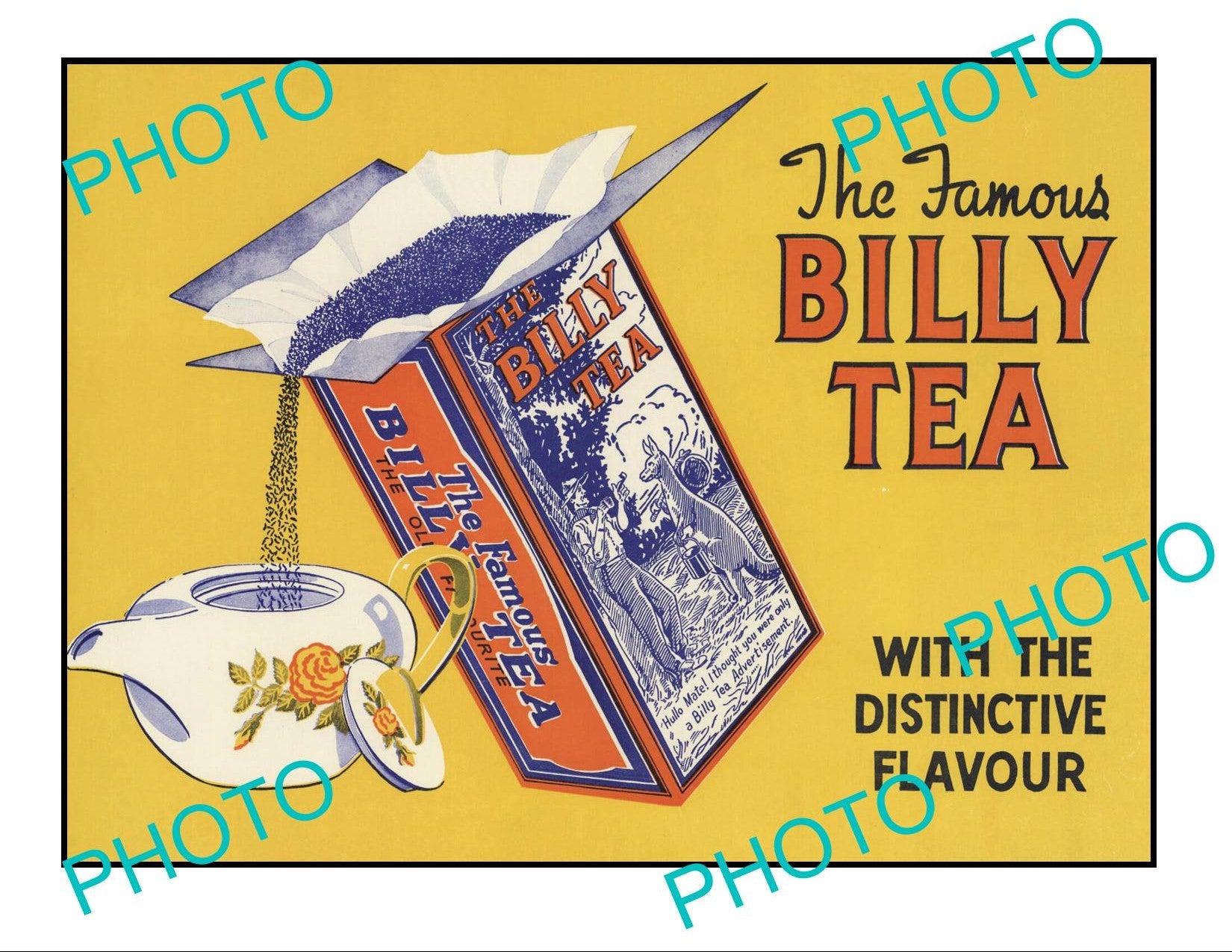 OLD LARGE HISTORIC AUSTRALIAN BILLY TEA TEA ADVERTISING POSTER c1940s