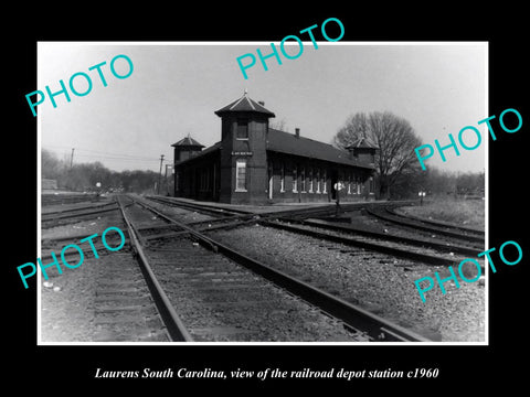 OLD LARGE HISTORIC PHOTO OF LAURENS SOUTH CAROLINA, THE RAILROAD DEPOT c1960