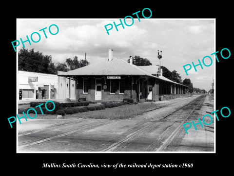 OLD LARGE HISTORIC PHOTO OF MULLINS SOUTH CAROLINA, THE RAILROAD DEPOT c1960