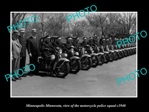 OLD LARGE HISTORIC PHOTO OF MINNEAPOLIS MINNESOTA, POLICE MOTORCYCLE SQUAD c1940