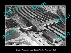 OLD LARGE HISTORIC PHOTO OF TOLEDO OHIO, CENTRAL UNION RAILROAD TERMINAL c1940