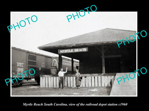 OLD LARGE HISTORIC PHOTO OF MYRTLE BEACH SOUTH CAROLINA, THE RAILROAD DEPOT 1960