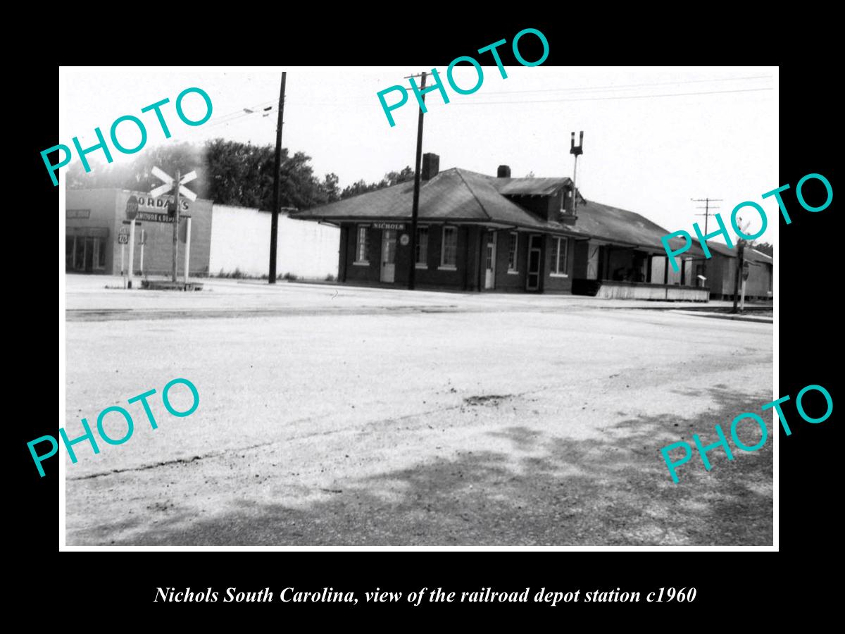 OLD LARGE HISTORIC PHOTO OF NICHOLS SOUTH CAROLINA, THE RAILROAD DEPOT c1960