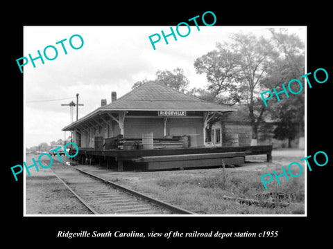 OLD LARGE HISTORIC PHOTO OF RIDEVILLE SOUTH CAROLINA, THE RAILROAD DEPOT c1955