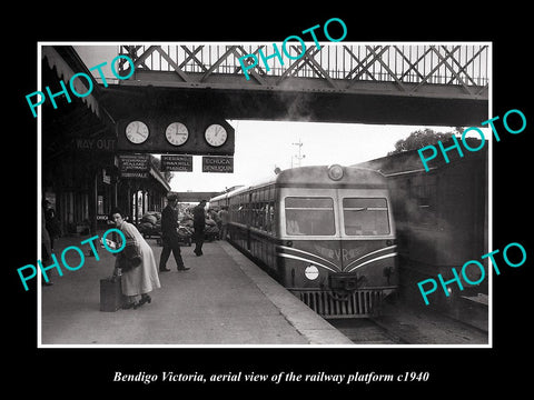 OLD LARGE HISTORIC PHOTO OF BENDIGO VICTORIA, THE RAILROAD STATION PLATFORM 1940