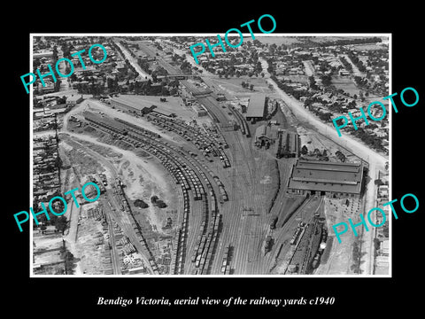 OLD LARGE HISTORIC PHOTO OF BENDIGO VICTORIA, THE RAILROAD STATION YARDS c1940