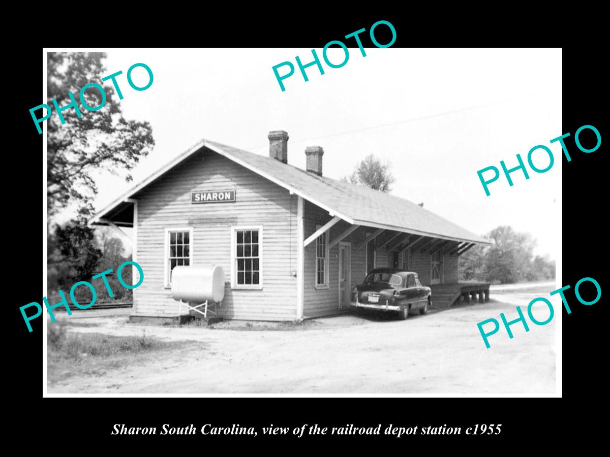 OLD LARGE HISTORIC PHOTO OF SHARON SOUTH CAROLINA, THE RAILROAD DEPOT c1955