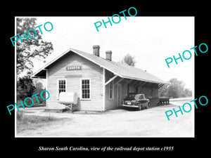 OLD LARGE HISTORIC PHOTO OF SHARON SOUTH CAROLINA, THE RAILROAD DEPOT c1955