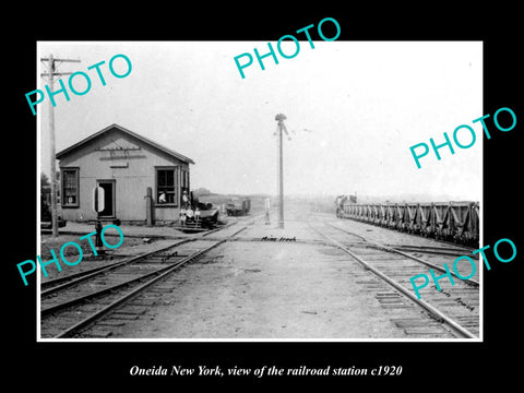 OLD LARGE HISTORIC PHOTO OF ONEIDA NEW YORK, THE RAILROAD STATION c1920