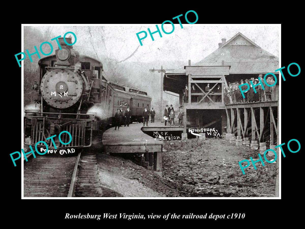 OLD LARGE HISTORIC PHOTO OF ROWLESBURG WEST VIRGINIA, THE RAILROAD STATION c1910