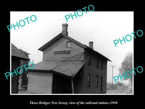 OLD LARGE HISTORIC PHOTO OF THREE BRIDGES NEW JERSEY, THE RAILROAD STATION c1950